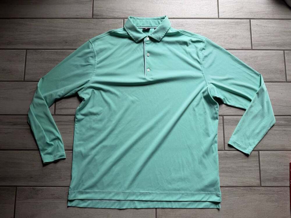 FootJoy Men's Long Sleeve Micro Stripe Golf Polo Shirt Mint Green